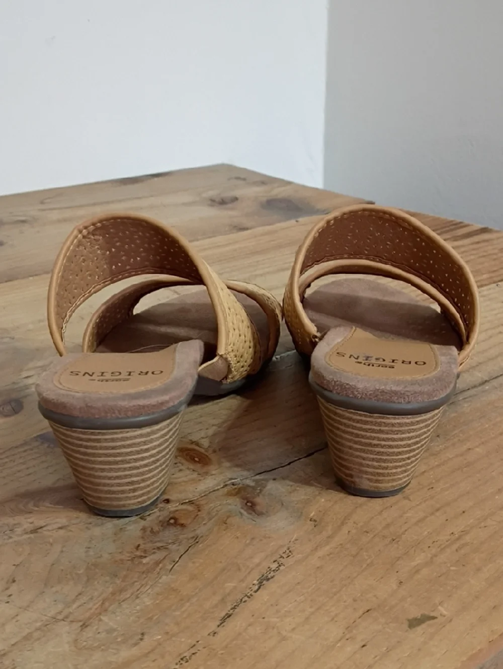 Earth Origins Double Strap Leather Open Toe Heeled Sandals Fits Size 7-7.5